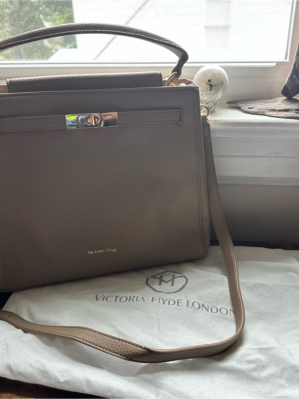Victoria Hyde London Taupe Leather Crossbody Bag